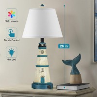 Table Lamps Set Of 2 Bedside Lamps With Dual Usb Charging Ports 3Way Dimmable Modern White Blue Lighthouse Touch Control Nigh