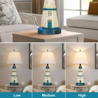 Table Lamps Set Of 2 Bedside Lamps With Dual Usb Charging Ports 3Way Dimmable Modern White Blue Lighthouse Touch Control Nigh