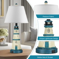 Table Lamps Set Of 2 Bedside Lamps With Dual Usb Charging Ports 3Way Dimmable Modern White Blue Lighthouse Touch Control Nigh