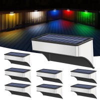 Solar Fence Lights Outdoor 8 Pack Waterproof Bright 60 Lumen Led Aluminum Alloy Wall Lights Upgrade 5 Modes 10 Color Warm Co