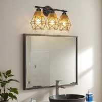 Frideko 3Light Bathroom Vanity Light Fixtures Rattan Bathroom Light Fixtures Over Mirror Boho Wall Sconce With Woven Lampshad