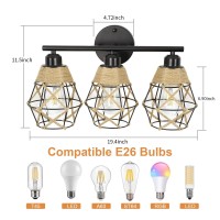 Frideko 3Light Bathroom Vanity Light Fixtures Rattan Bathroom Light Fixtures Over Mirror Boho Wall Sconce With Woven Lampshad