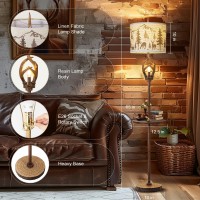 Vintage Deer Antlers Floor Lamps For Living Room With Led Night Light Rustic Tall Lamp Decor For Bedroom With Metal Tray Farmh