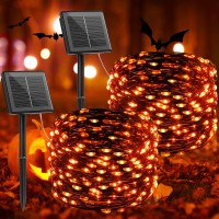 Orange Lights 2 Packs Total 66 Feet 200 Led Solar Fairy Lights Halloween Lights Outdoor With 8 Modes Waterproof Twinkle Fall