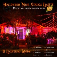 Orange Lights 2 Packs Total 66 Feet 200 Led Solar Fairy Lights Halloween Lights Outdoor With 8 Modes Waterproof Twinkle Fall