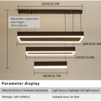 Modern Chandeliers For Living Dining Room 3Ring Rectangular Led Chandelier Light Fixture With Remote Control Dimming Hanging