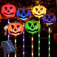 Ubyyddo Solar Halloween Pumpkin Pathway Lights Set Of 6 Garden Stake Lights For Halloween Decorations Multicolor Outdoor Wate