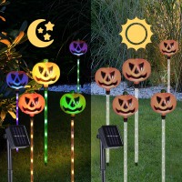 Ubyyddo Solar Halloween Pumpkin Pathway Lights Set Of 6 Garden Stake Lights For Halloween Decorations Multicolor Outdoor Wate