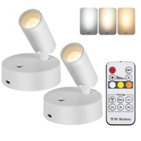 Oteedo 2 Pack Wireless Spotlights Indoor With Remote Up Lights Indoor Picture Light Battery Operated Spot Lights With 3 Color Di