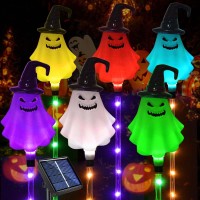 Upgraded 6Pack Halloween Solar Lights For Outdoor Decorations Color Changing Scary Ghosts Witches Hats Halloween Pathway Light