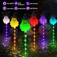 Upgraded 6Pack Halloween Solar Lights For Outdoor Decorations Color Changing Scary Ghosts Witches Hats Halloween Pathway Light