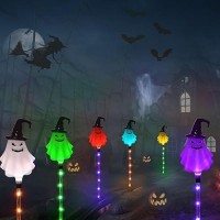 Upgraded 6Pack Halloween Solar Lights For Outdoor Decorations Color Changing Scary Ghosts Witches Hats Halloween Pathway Light