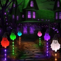 Upgraded 6Pack Halloween Solar Lights For Outdoor Decorations Color Changing Scary Ghosts Witches Hats Halloween Pathway Light