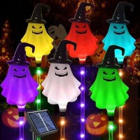 Upgraded 6Pack Halloween Solar Lights For Outdoor Decorations Color Changing Scary Ghosts Witches Hats Halloween Pathway Light