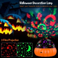 2 In 1 Halloween Projector Indoor Pumpkin Star Projector Night Light For Kids Jack Olantern Faces Starry Theme 15 Color Mo