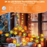 Coquimbo Fall Decorations For Home 10Ft 30 Led Pumpkin Maple Leaf Lights Battery Operated Fairy String Lights Autumn Harvest Ta