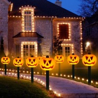 Halloween Decorations Outdoor 4 Sets Solar Pumpkin Pathway Lights For Outside 7 Lighting Modes Ip65 Waterproof For Yard Garden P