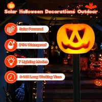 Halloween Decorations Outdoor 4 Sets Solar Pumpkin Pathway Lights For Outside 7 Lighting Modes Ip65 Waterproof For Yard Garden P