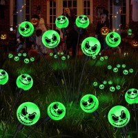 Xgiftkey Solar Spooky Lights For Outdoor Halloween Decorations2Pack 12Led Green Grimace Halloween Path Lightshalloween Decor