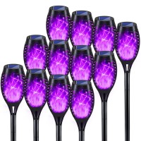 Kyekio Halloween Decorations Outdoor 12Pack Purple Solar Halloween Lights Outdoor Halloween Pathway Lights With Flickering Fla