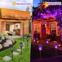 Kyekio Halloween Decorations Outdoor 12Pack Purple Solar Halloween Lights Outdoor Halloween Pathway Lights With Flickering Fla