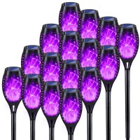 Kyekio 16Pack Purple Halloween Yard Decorations Solar Powered Halloween Lights With Flickering Flame For Outside Halloween Deco