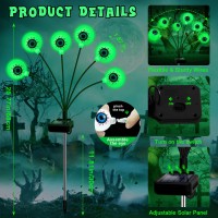 Zfnn Solar Halloween Decorations 4 Pack 24 Led Spooky Eyeball Lights Outdoor Waterproof Solar Green Firefly Lights For Garden