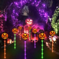 Sanjicha 12Pack Pumpkin Solar Lights For Outdoor Halloween Decorations Green Orange And Purple Halloween Lights Light Up Jack