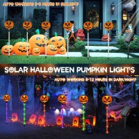 Sanjicha 12Pack Pumpkin Solar Lights For Outdoor Halloween Decorations Green Orange And Purple Halloween Lights Light Up Jack