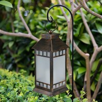 Anyperfect 16 Glass Solar Lantern Outdoor Waterproof Large Hanging Solar Lanterns With Flickering Flame Lights Metal Outdoor