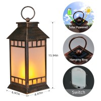 Anyperfect 16 Glass Solar Lantern Outdoor Waterproof Large Hanging Solar Lanterns With Flickering Flame Lights Metal Outdoor