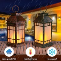 Anyperfect 16 Glass Solar Lantern Outdoor Waterproof Large Hanging Solar Lanterns With Flickering Flame Lights Metal Outdoor