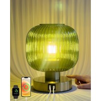 Elenhome Big Touch Table Lamp Elegant Green Glass Bedside Lamp 3 Way Dimmable With Usb Ca Charging Ports Bedroom Nightstand