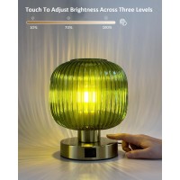 Elenhome Big Touch Table Lamp Elegant Green Glass Bedside Lamp 3 Way Dimmable With Usb Ca Charging Ports Bedroom Nightstand