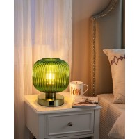 Elenhome Big Touch Table Lamp Elegant Green Glass Bedside Lamp 3 Way Dimmable With Usb Ca Charging Ports Bedroom Nightstand