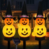 Solar Halloween Pathway Lights 3 Pack Outdoor Halloween Decorations Solar Pumpkin Lights Outside Halloween Decorations Halloween