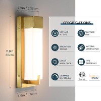 Woshitu Gold Wall Sconce Light Modern Dimmable Wall Sconces Set Of Two Led 3000K 15W Bathroom Vanity Light With Acrylic Shade