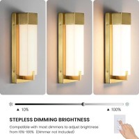 Woshitu Gold Wall Sconce Light Modern Dimmable Wall Sconces Set Of Two Led 3000K 15W Bathroom Vanity Light With Acrylic Shade