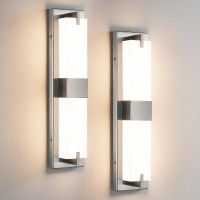 Woshitu Nickel Wall Sconce Light Modern Dimmable Wall Sconces Set Of Two Led 3000K 24W Bathroom Vanity Light With Acrylic Shad