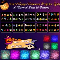 Halloween Projector Lights Christmas Outdoor Decor 10Hd Slides 10 Colors Ocean Wave Holiday Projector Light With Remote Contr