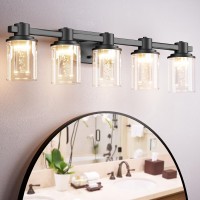 Quntis Bathroom Light Fixtures 5Light Matte Black Modern Bathroom Vanity Light Bathroom Lighting Fixtures Over Mirror With Gl