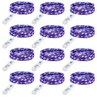 Minetom 12 Pack Purple Fairy Lights Battery Operated With Timer 7Ft 20 Led Waterproof Short Micro Firefly Lights For Halloween