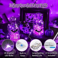 Minetom 12 Pack Purple Fairy Lights Battery Operated With Timer 7Ft 20 Led Waterproof Short Micro Firefly Lights For Halloween