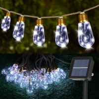 Solar Outdoor String Lights 24Ft Vintage Rope Hemp Solar Lights With 20 Shatterproof Bulbs 8 Modes Solar Powered String Lights W