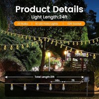 Solar Outdoor String Lights 2Pcs 24Ft Vintage Rope Hemp Solar Lights With 20 Shatterproof Bulbs 8 Modes Solar Powered Lights Wit