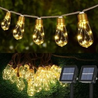 Solar Outdoor String Lights 2Pcs 24Ft Vintage Rope Hemp Solar Lights With 20 Shatterproof Bulbs 8 Modes Solar Powered Lights Wit