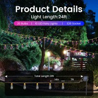 Solar Outdoor String Lights 2Pack 24Ft Vintage Rope Hemp Solar Lights With 20 Shatterproof Bulbs 8 Modes Solar Powered Lights Wi