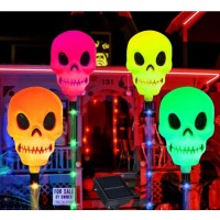 Aovciust Halloween Decorations Outdoor 4Set Solar Pathways Lights With Multicolor Waterproof Skull Lights For Halloween Decora