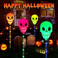 Aovciust Halloween Decorations Outdoor 4Set Solar Pathways Lights With Multicolor Waterproof Skull Lights For Halloween Decora