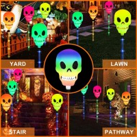 Aovciust Halloween Decorations Outdoor 4Set Solar Pathways Lights With Multicolor Waterproof Skull Lights For Halloween Decora